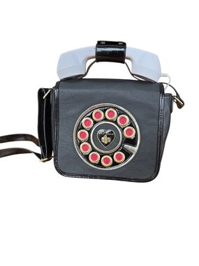 Betsey Johnson Black Crossbody Phone Novelty Bag with Pink/Red Dial Accents